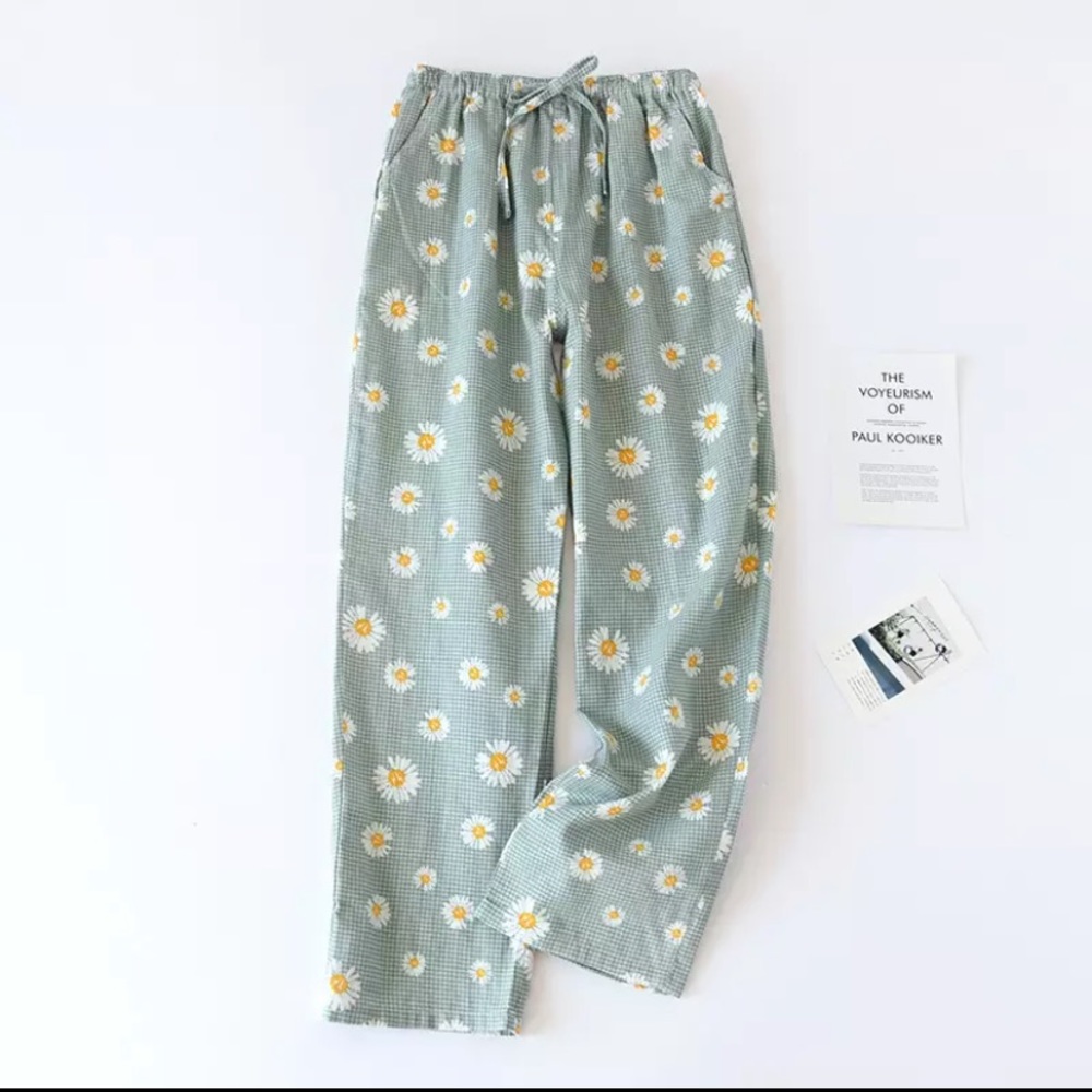 100% Gauze Cotton Pajama Pants Daisies
